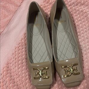 Sam Edelman Beige Patent Flats with Gold Accent